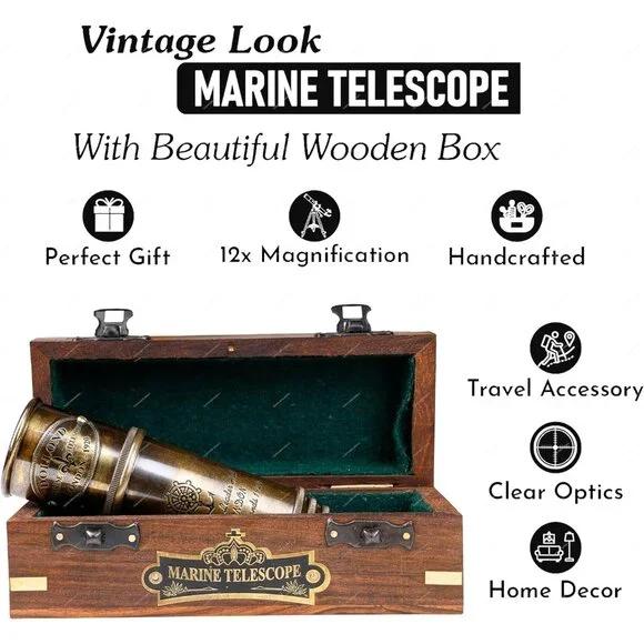 1920 London Brass Maritime Telescope 15 Inch Vintage Nautical Pirate Telescope